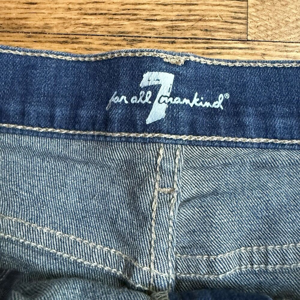 7 For All Mankind Jean Shorts Womens Size 28 Medium Wash Blue Y2K Summer Cuffed - Picture 2 of 8